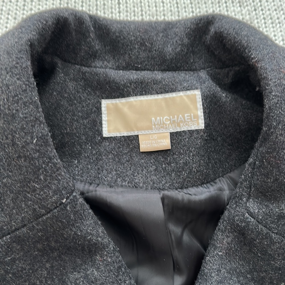 Michael Kors Double Breasted Wool Coat Gray/Black Size Large - Picture 2 of 7